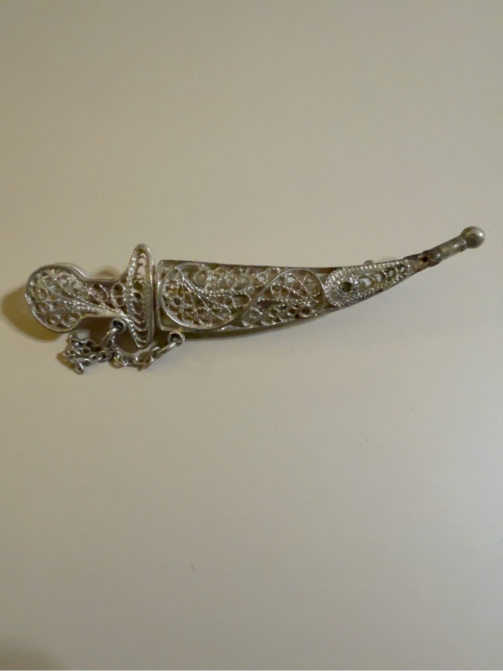 Vintage Filigree Scimitar Sword Brooch